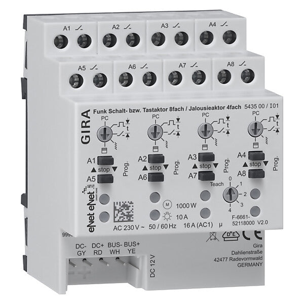 Gira Funk Schalt-/Jalousieaktor REG 8f 4f 543500